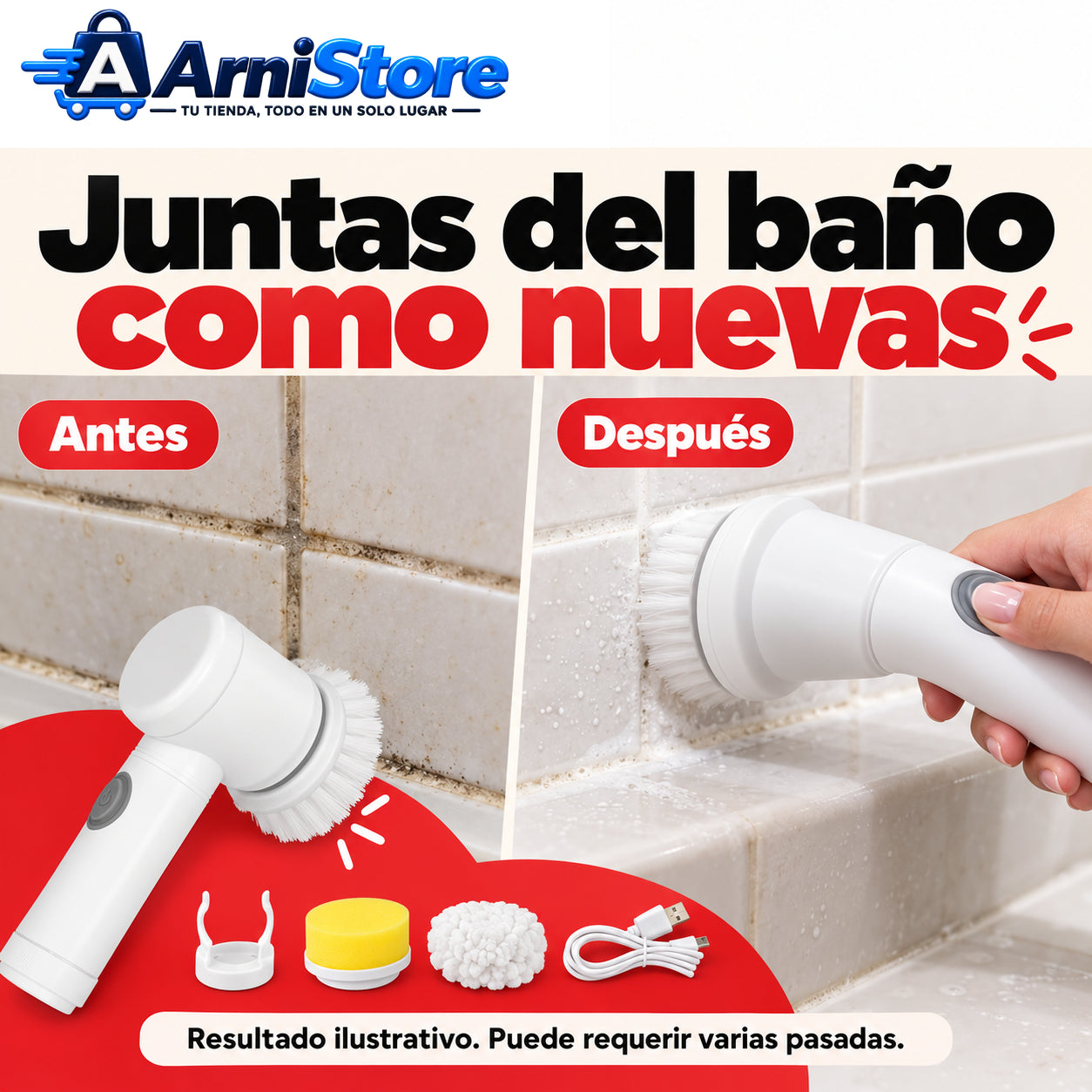 Juntas del baño como nuevas Resultado ilustrativo; puede requerir varias pasadas.