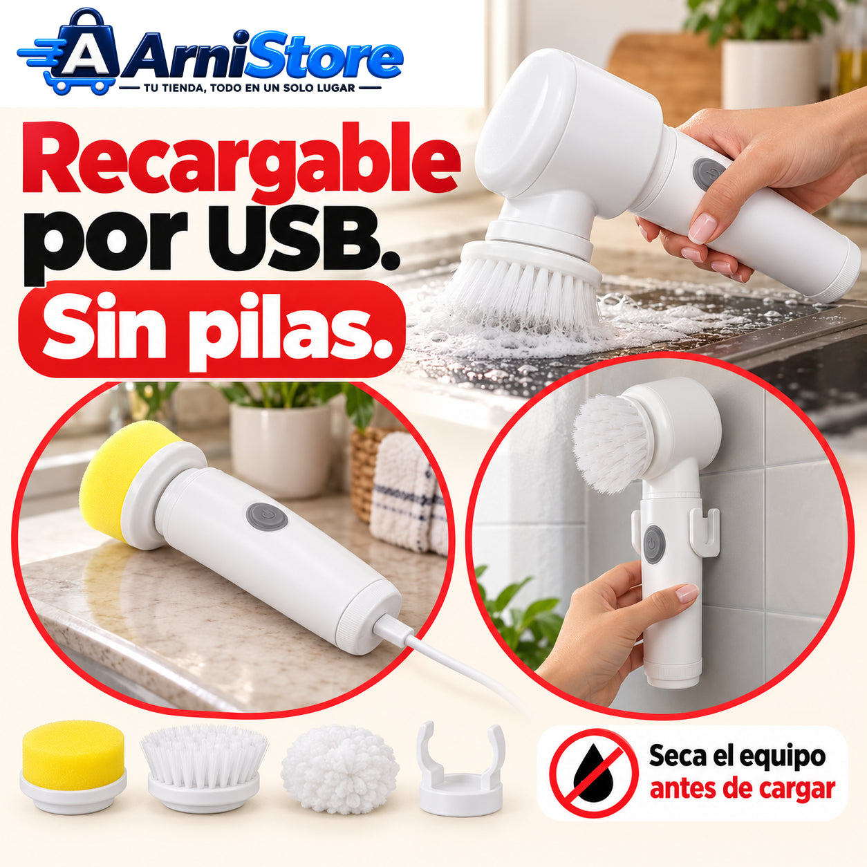 Recargable por USB. Sin pilas.