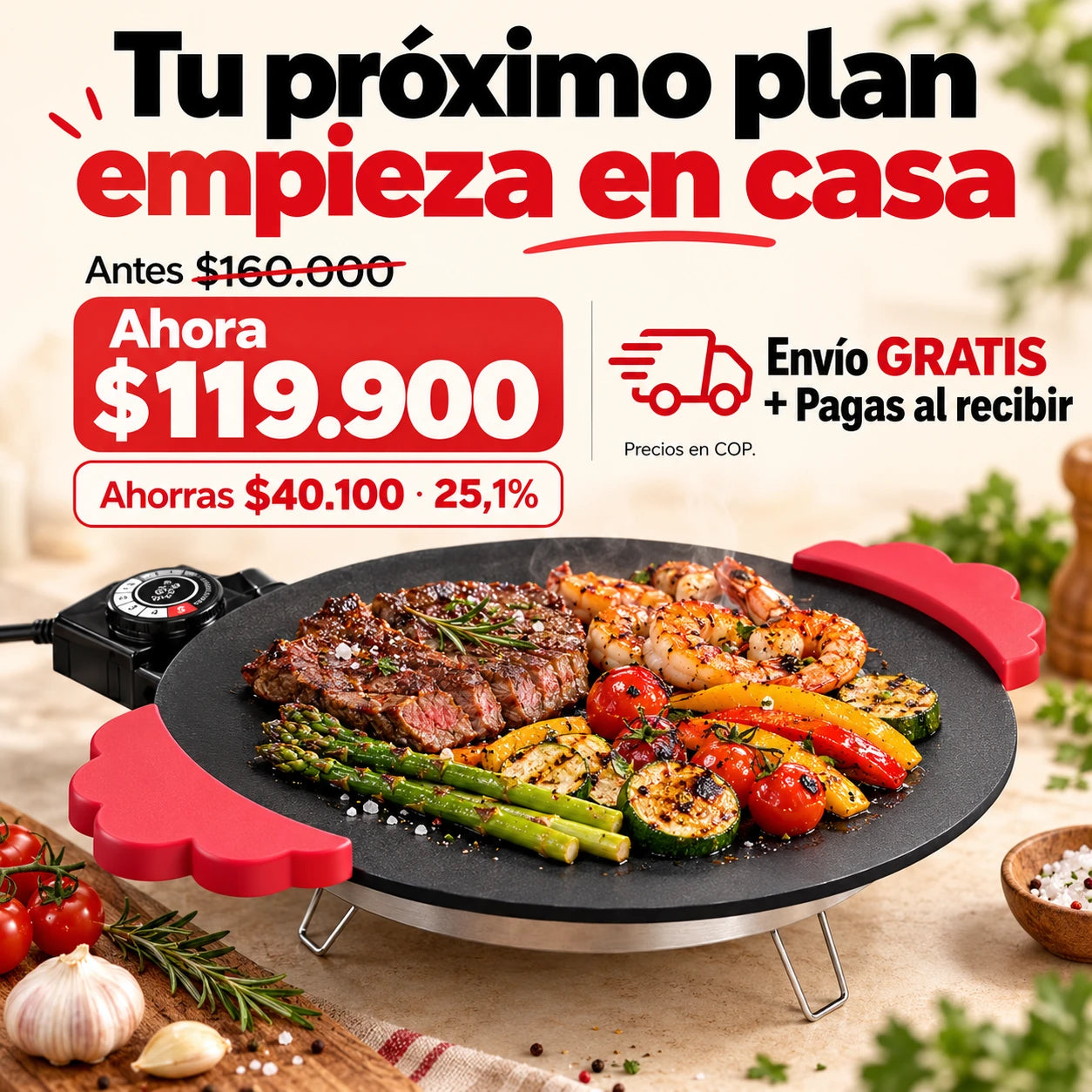 Antes 160.000 COP. Ahora 119.900 COP. Ahorro 40.100 COP, 25,1%.