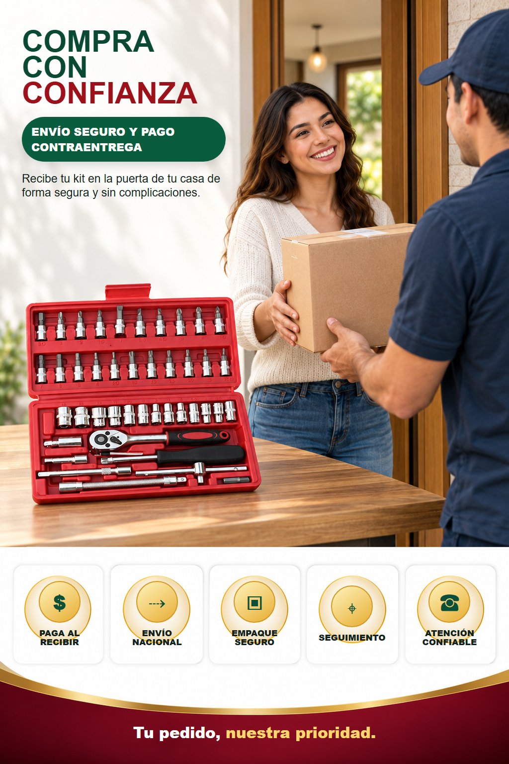Compra con confianza: pago al recibir, envío nacional, empaque seguro, seguimiento y atención confiable