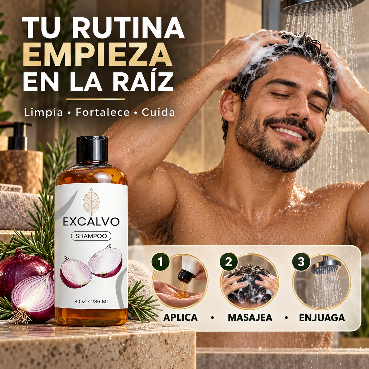 SHAMPOO EXCALVO Y OBSEQUIO - CABELLO MÁS FUERTE COMIENZA EN LA RAÍZ