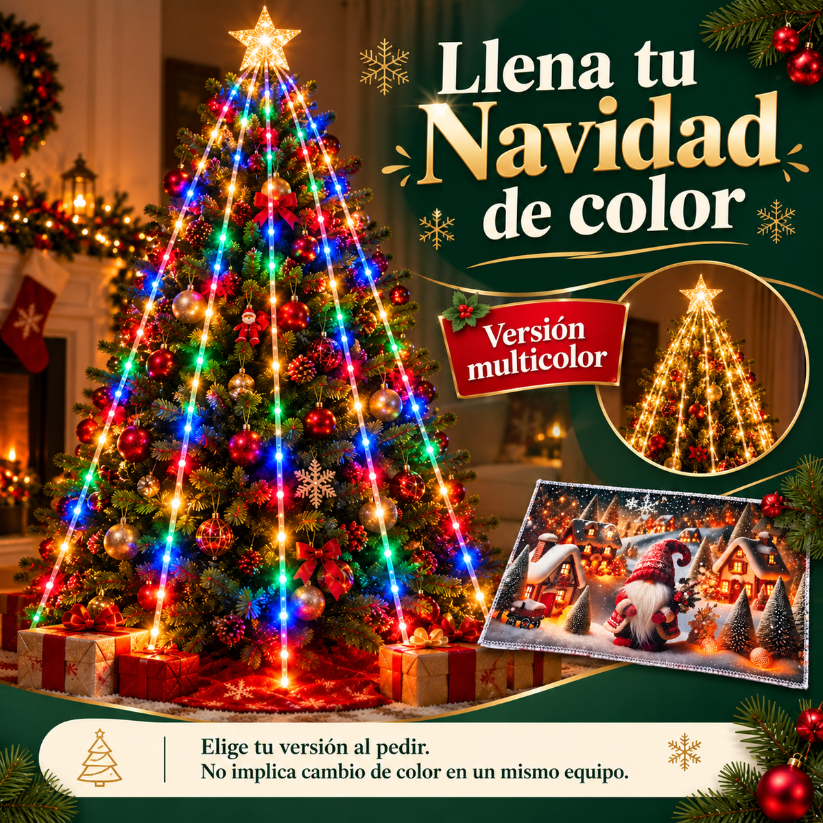 Luces Estrella Cascada LED para Árbol de Navidad + Tapete de Regalo
