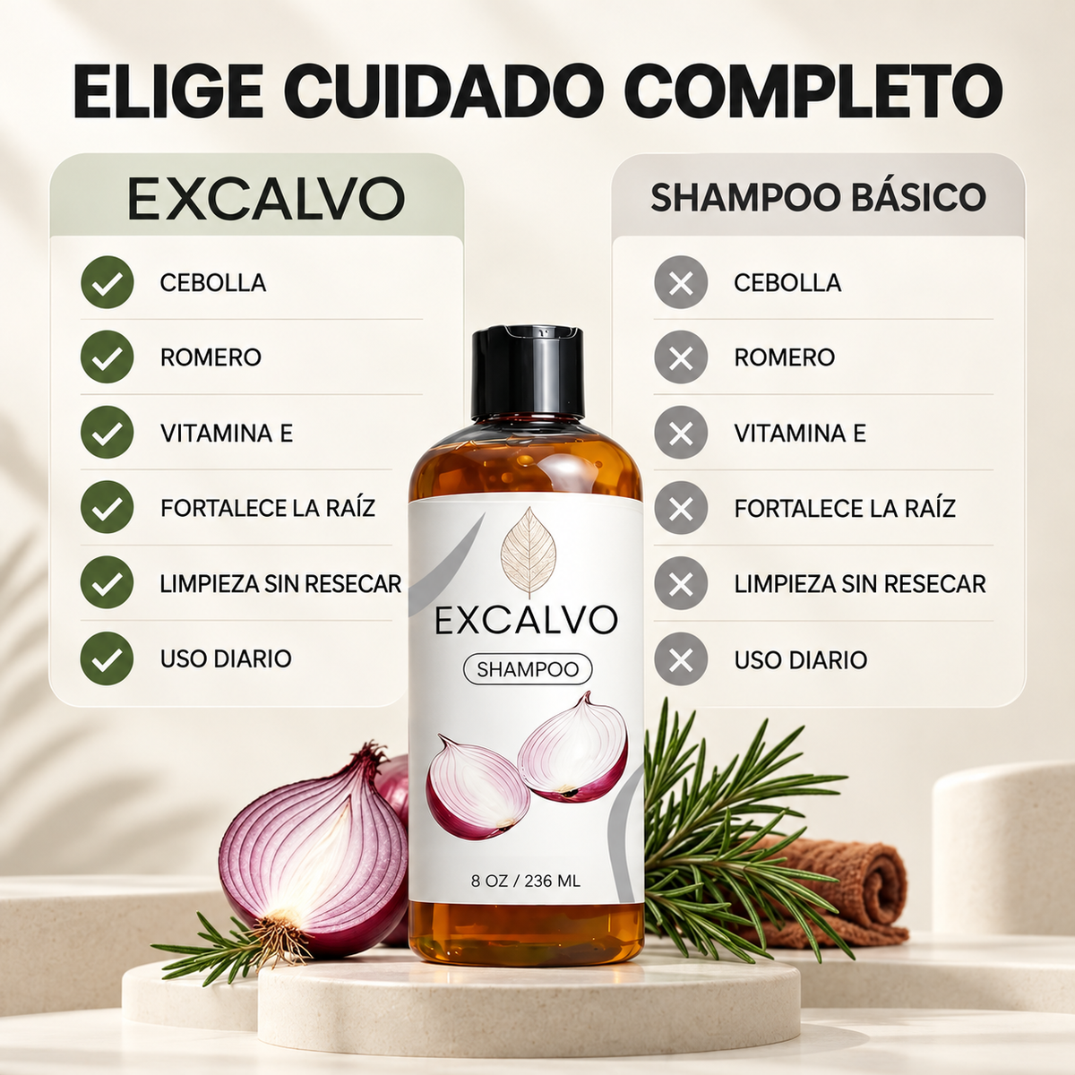 SHAMPOO EXCALVO Y OBSEQUIO - CABELLO MÁS FUERTE COMIENZA EN LA RAÍZ