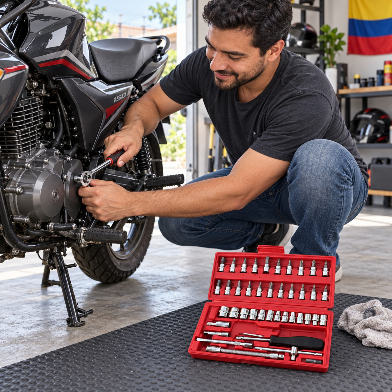 Usuario usando el kit en una motocicleta