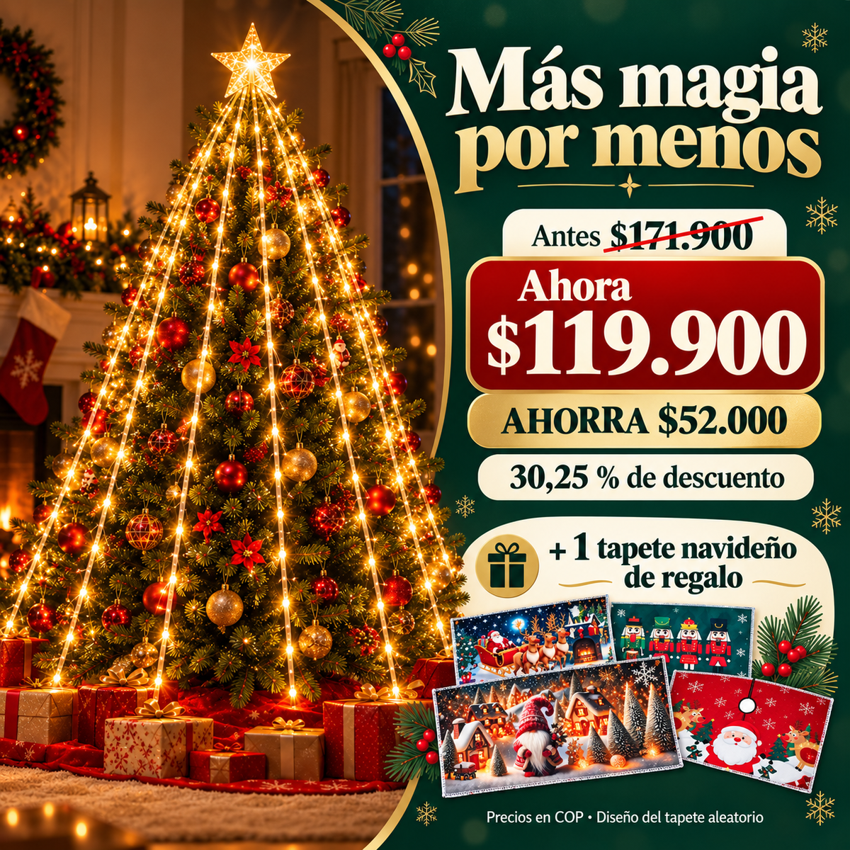 Luces Estrella Cascada LED para Árbol de Navidad + Tapete de Regalo