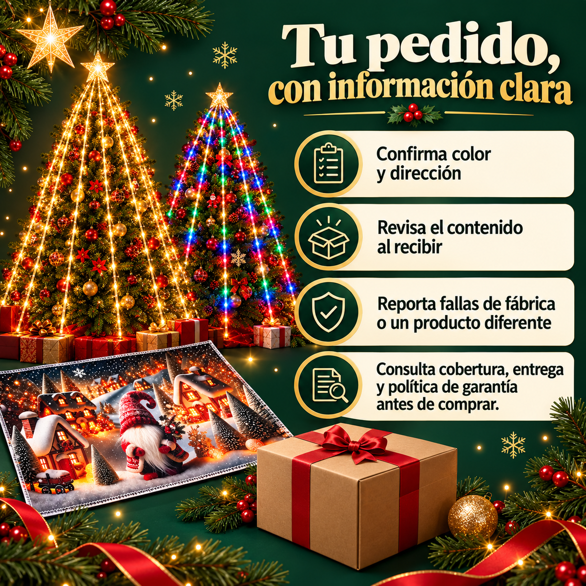 Luces Estrella Cascada LED para Árbol de Navidad + Tapete de Regalo