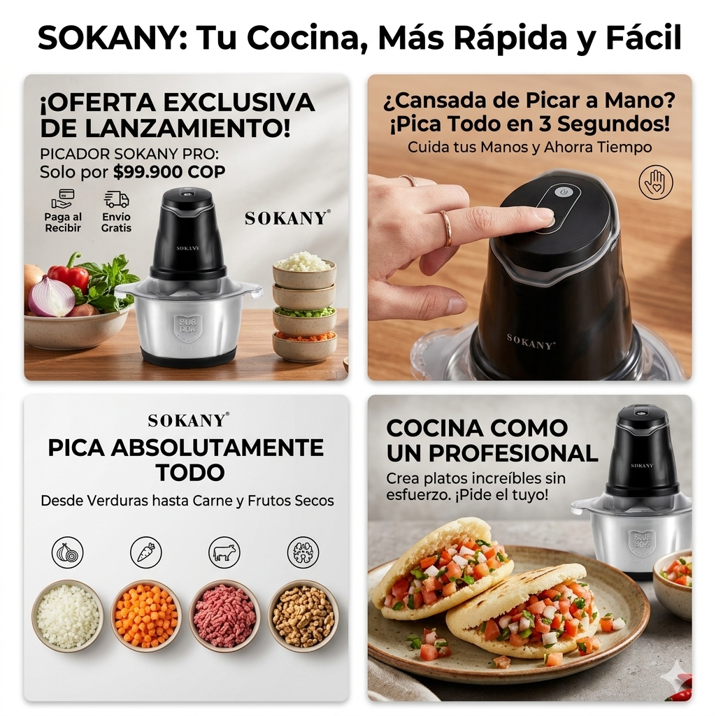 PROCESADOR PICADOR DE ALIMENTOS SOKANY: ¡Tu Cocina Rápida, Fácil y Sin Esfuerzo!