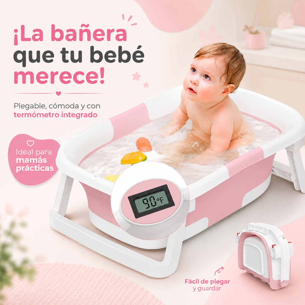 Bañera Plegable Baby Comfort con Termómetro - El baño más seguro, cómodo y tierno para tu bebé.