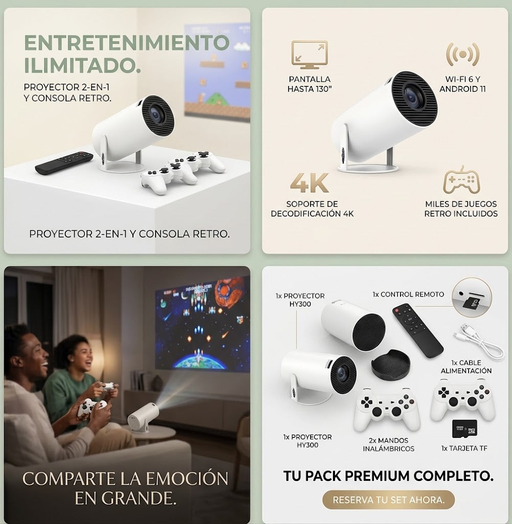 PROYECTOR CONSOLA JUEGOS HY300 - Convierte cualquier espacio en tu cine y sala de juegos