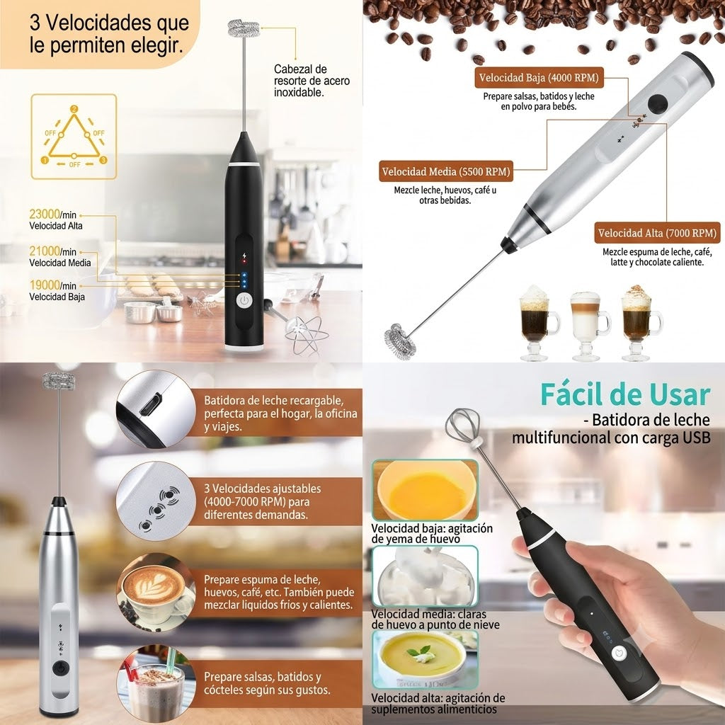 Espumador de Leche Eléctrico Recargable - La Mejor Forma De Preparar tu Cafe Cremoso