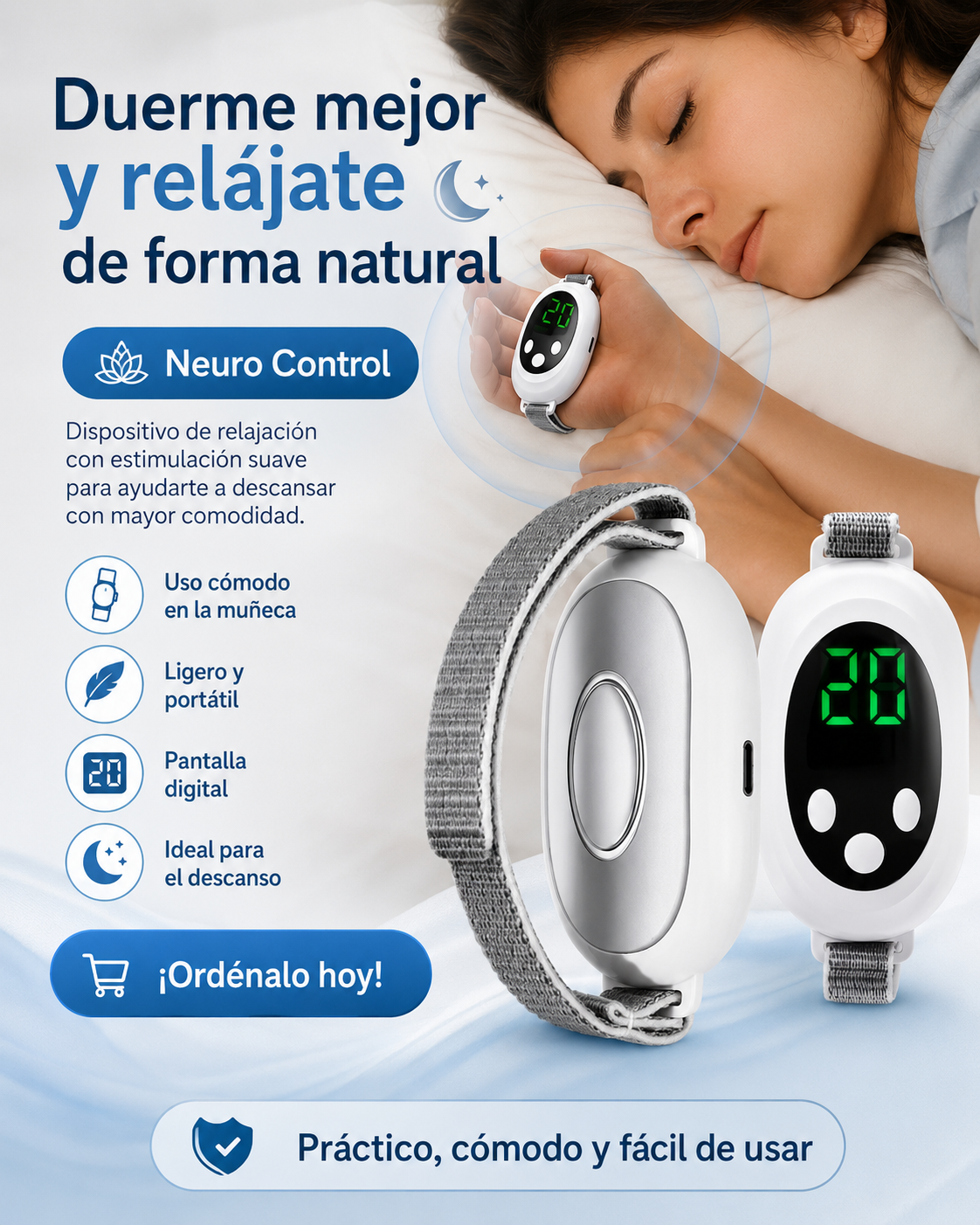 Neuro Control – Dispositivo de Mano para Dormir - Recupera tus noches sin depender de soluciones complicadas