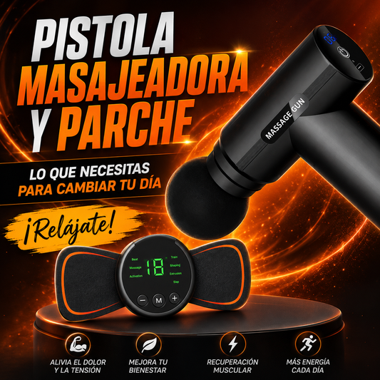 Combo RelaxPro 2 en 1: Pistola Masajeadora + Parche EMS para Relajarte en Casa