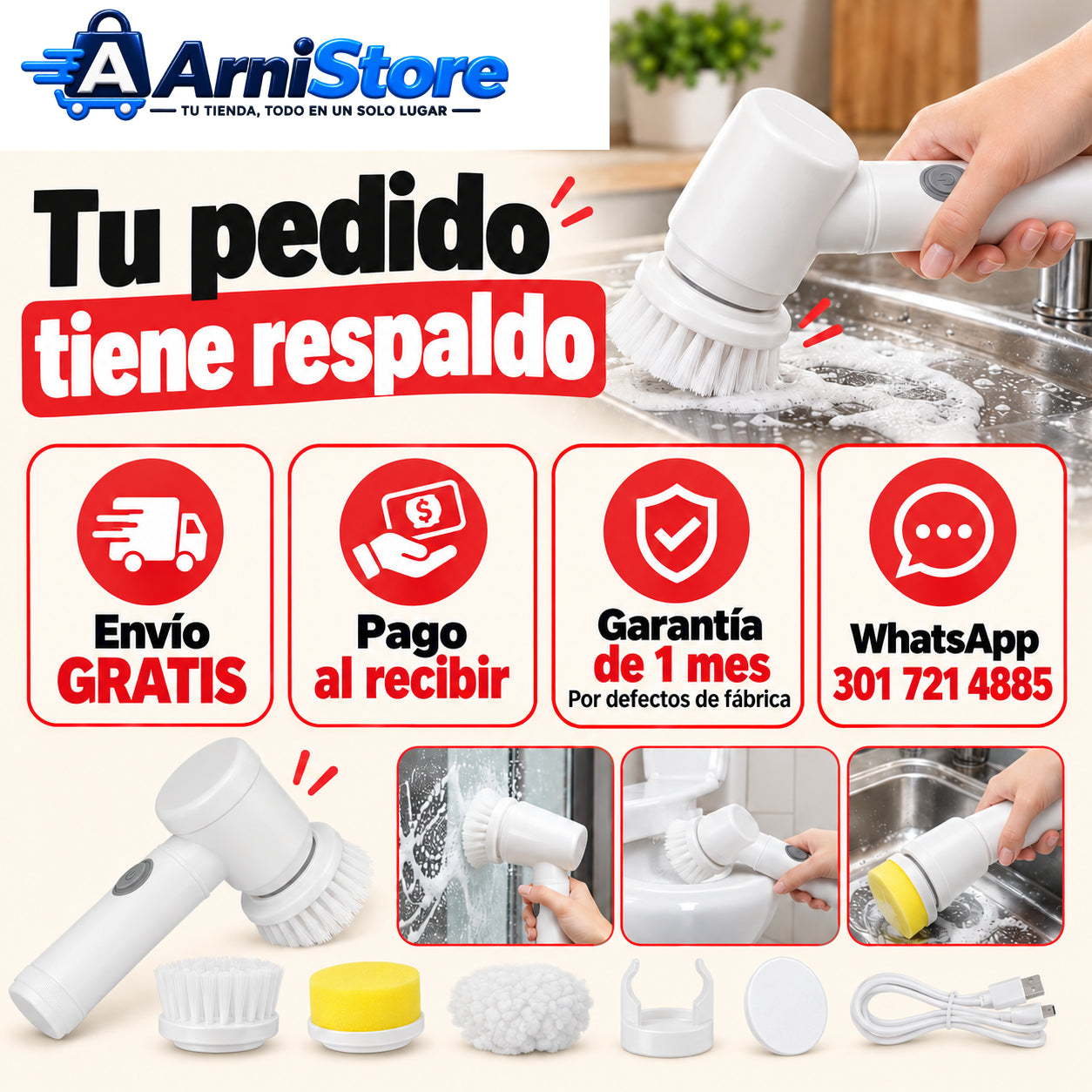 Envío gratis, pago al recibir, garantía de 1 mes por defectos de fábrica y WhatsApp 301 721 4885.