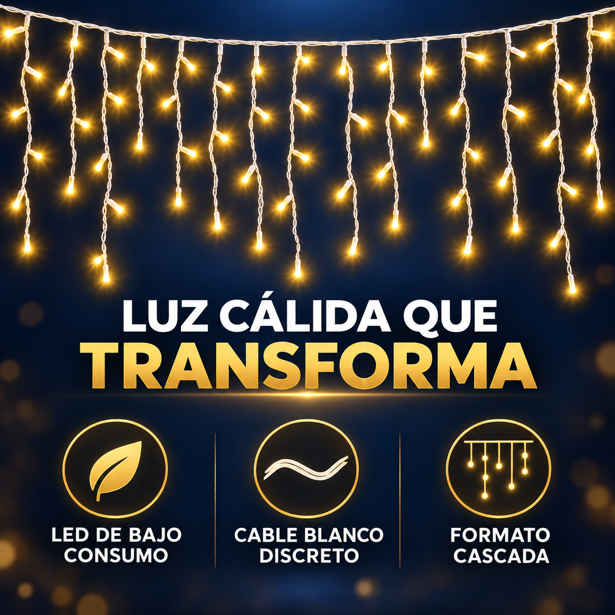 Luces Navideña Cascada - Transforma tu Navidad con luz cálida y 300 LED en efecto cascada