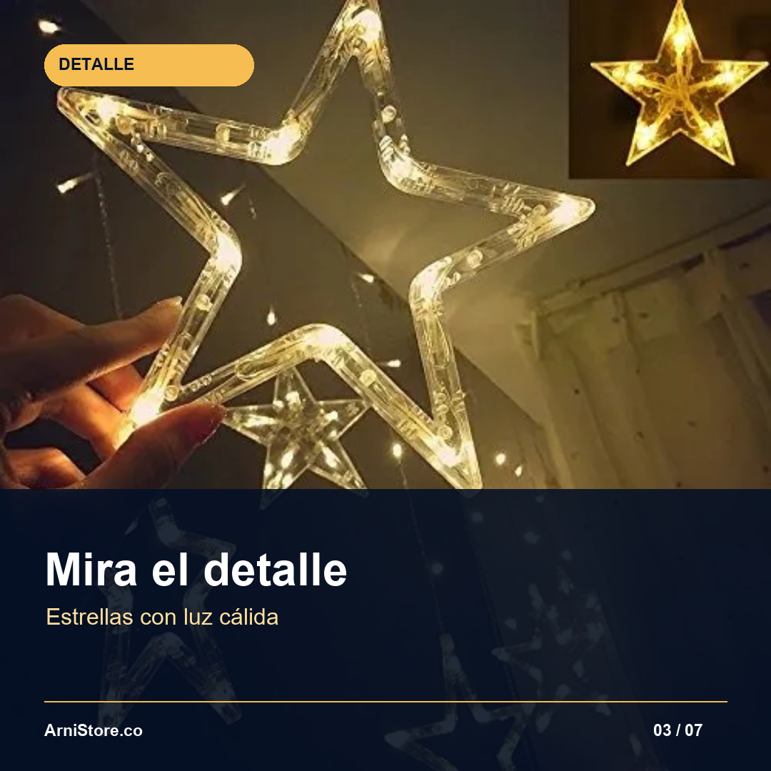 Cortina Luz Estrella LED Cadena Navidad - Convierte tu espacio en un rincón que brilla