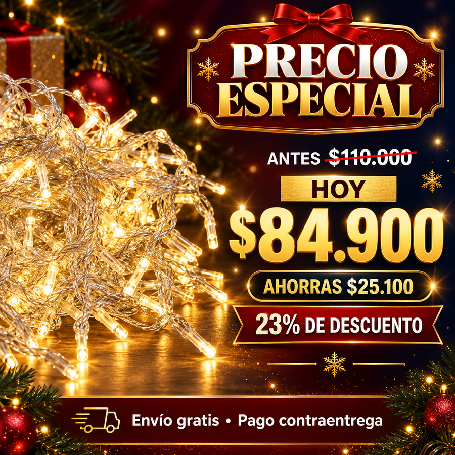 Luces Navideña Cascada - Transforma tu Navidad con luz cálida y 300 LED en efecto cascada