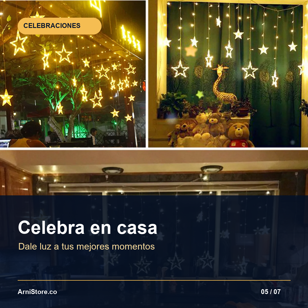 Cortina Luz Estrella LED Cadena Navidad - Convierte tu espacio en un rincón que brilla