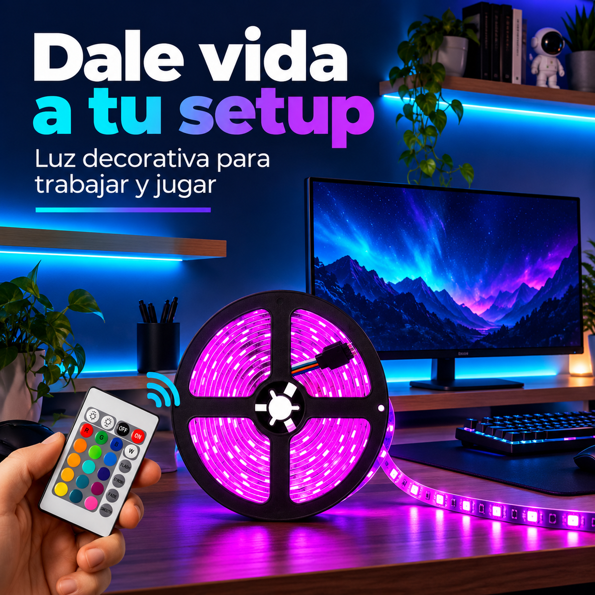Escritorio con iluminación decorativa