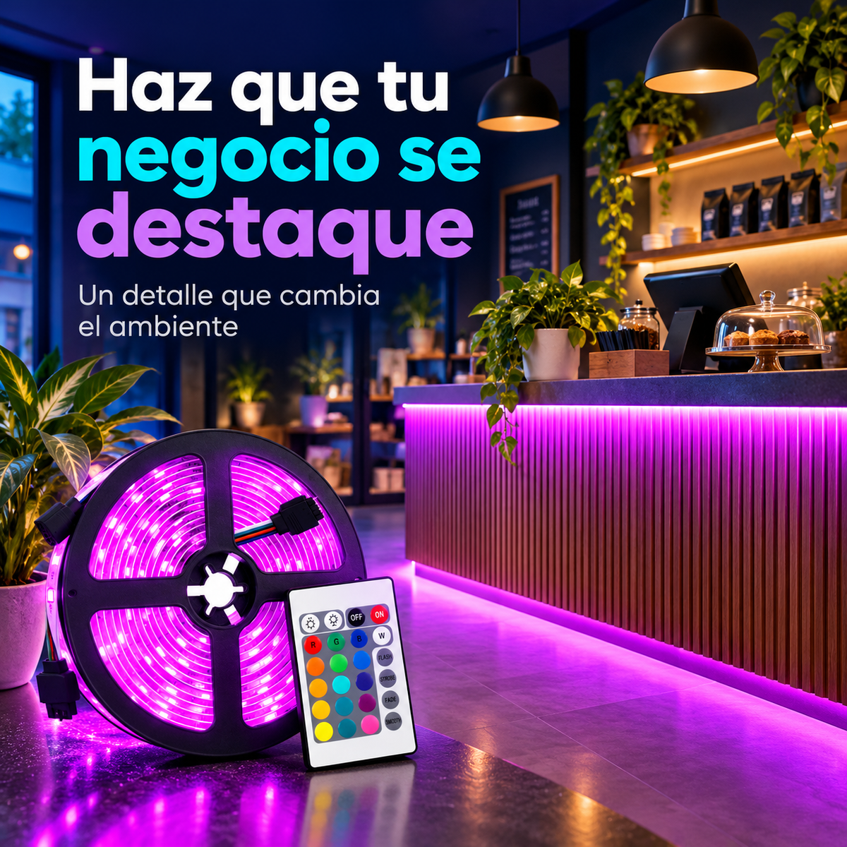 Barra comercial con iluminación violeta