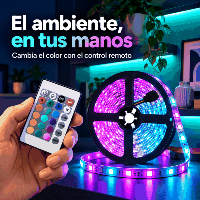 Secuencia ilustrativa: control remoto y ambientes iluminados