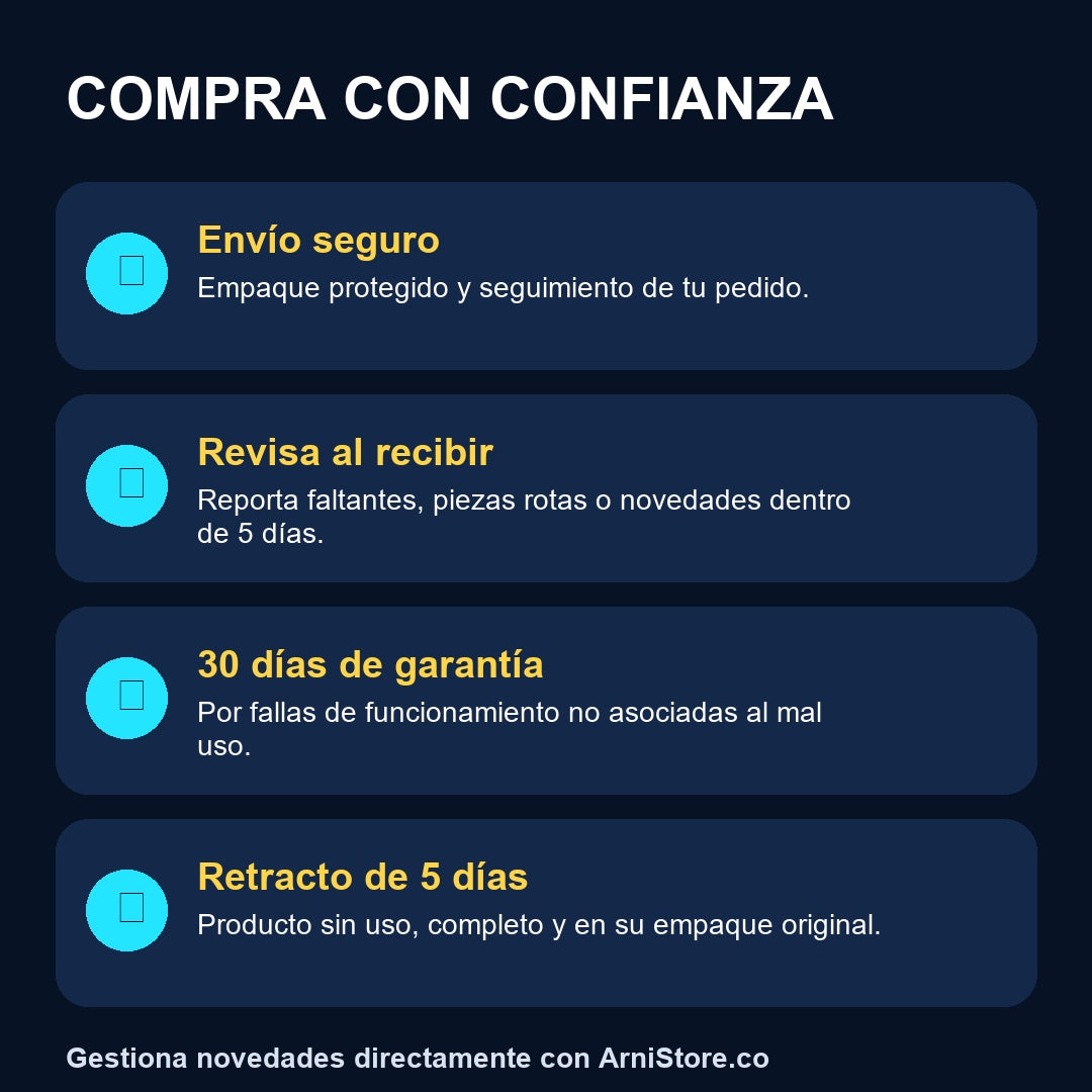Información de envío, garantía y retracto