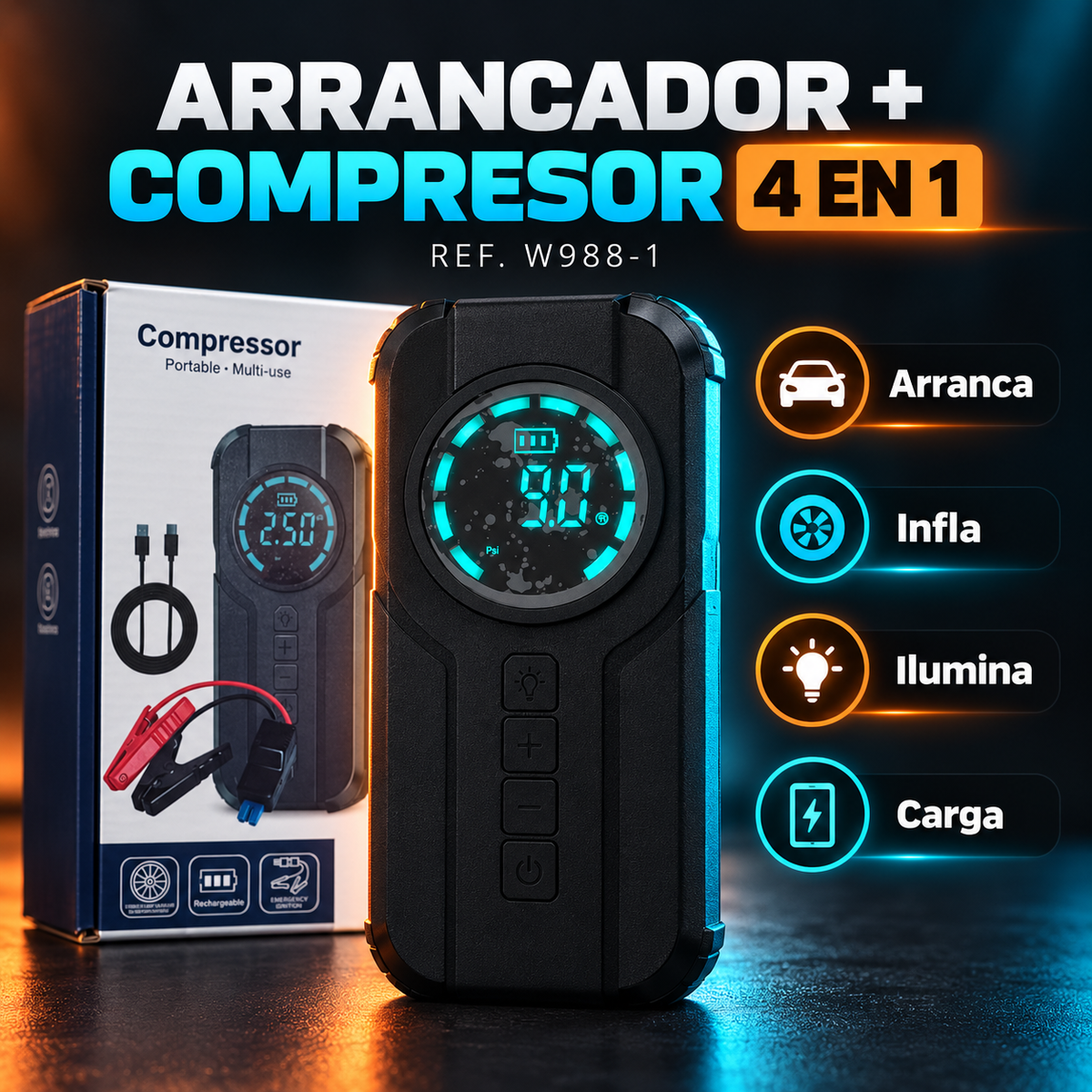 ARRANCADOR BATERIA +COMPRESOR - Si Tienes Carro, Esto No Es un Lujo... Es una Necesidad